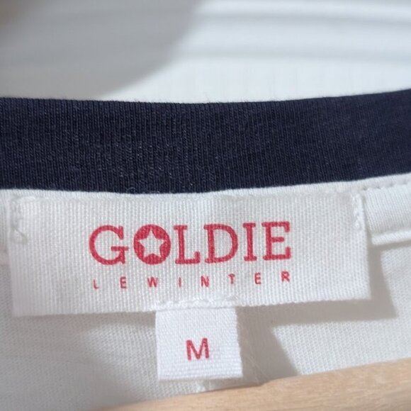 NEW Goldie Lewinter | White Ringer Tee With Navy Collar - Picture 3 of 12